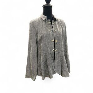 Herringbone Black White Peplum Open Jacket Size XL